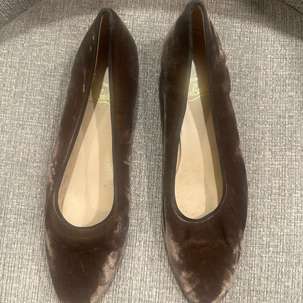 Christian Louboutin Brown Velvet Women's Ballet Flats w/ Jeweled Heel
